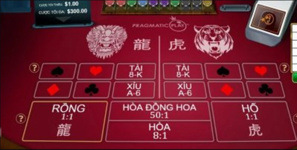 Bảng đặt cược chi tiết trong game Rồng Hổ tại RR88